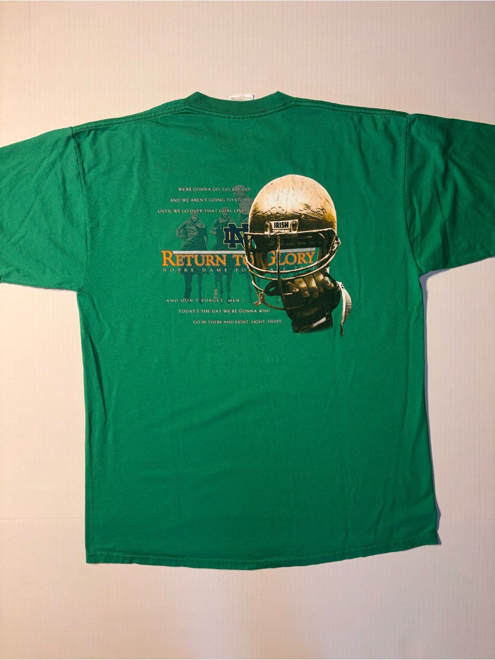 Vtg Notre Dame Fighting Irish NCAA Football Y2K 2000’s Green T-shirt Sz XL